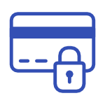 Icon of a credit card and padlock, signifying a secure transaction.