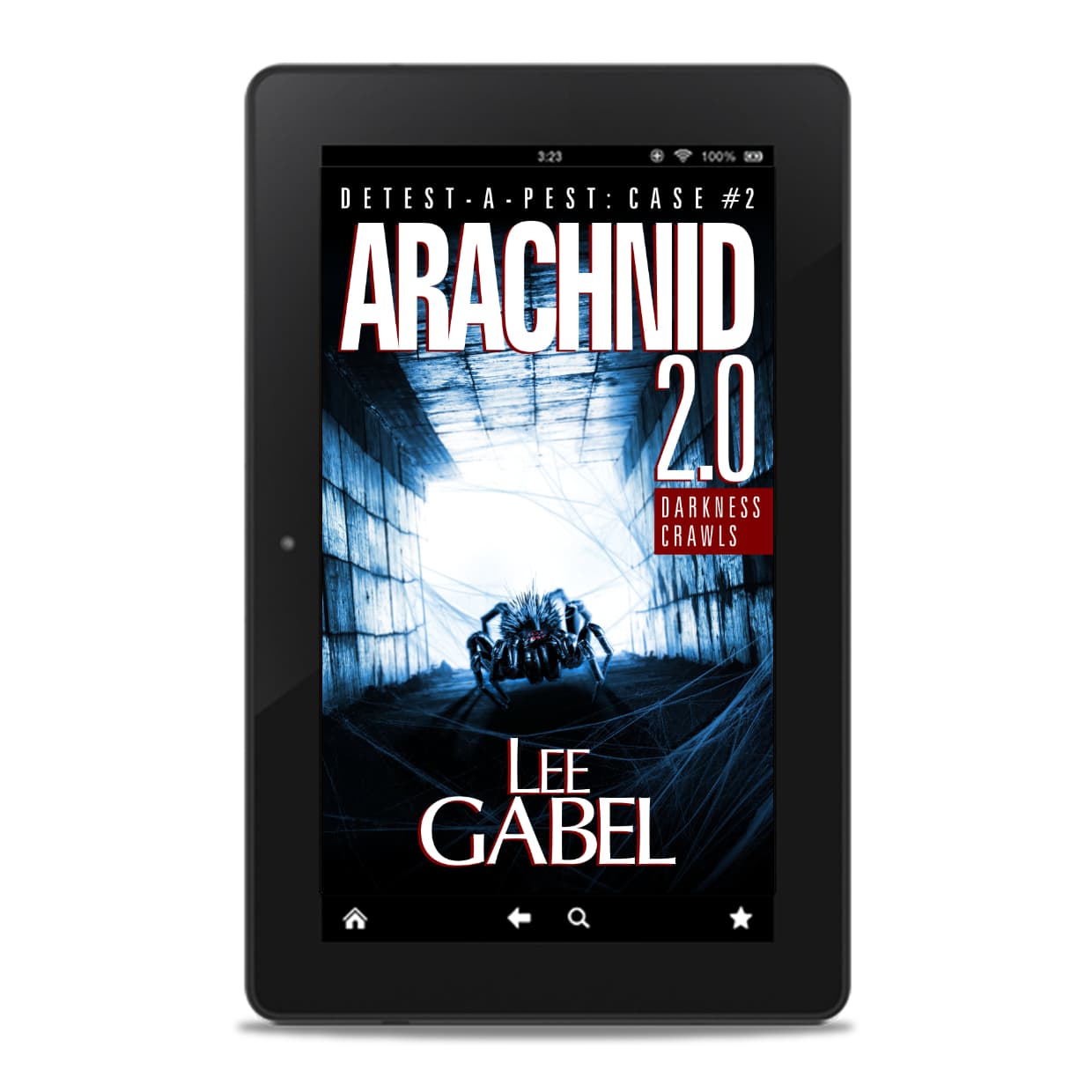 E-book cover of Arachnid 2.0 displayed on an e-reader.