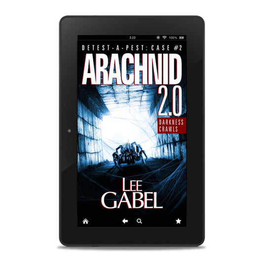 E-book cover of Arachnid 2.0 displayed on an e-reader.